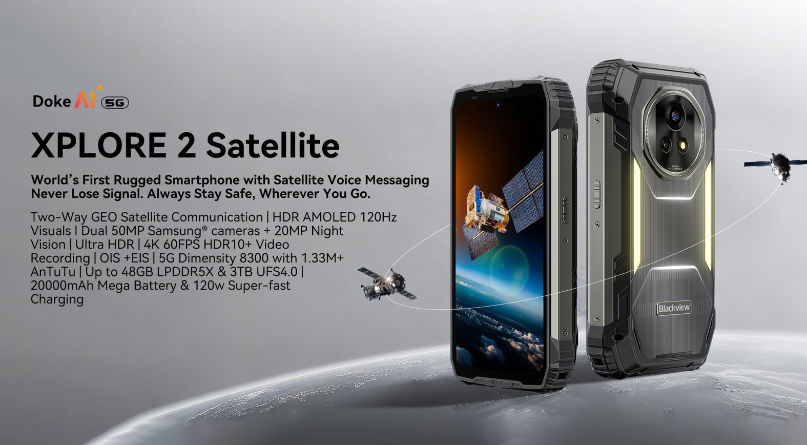 BLACKVIEW Rugged XPLORE 2 Satellite 5G 6.73" BLACK,AMOLED 3200x1440,Octa-Core 3.35GHz,50MP&50+20MP,20000mAh,Android 15