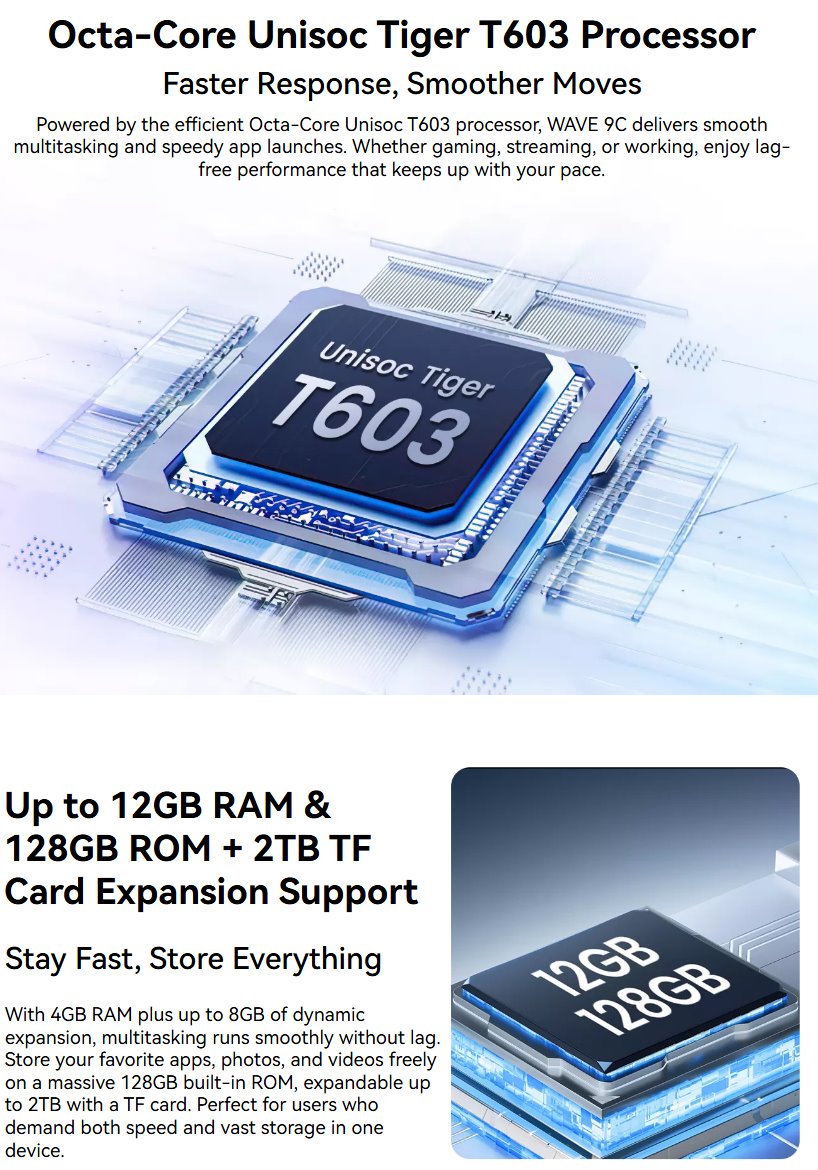 BLACKVIEW WAVE 9C LTE 6.56" BLUE,HD IPS 720x1612,4+64GB, T603 Octa Core 1.6GHz,8MP/13MP,5000mAh,Android 15