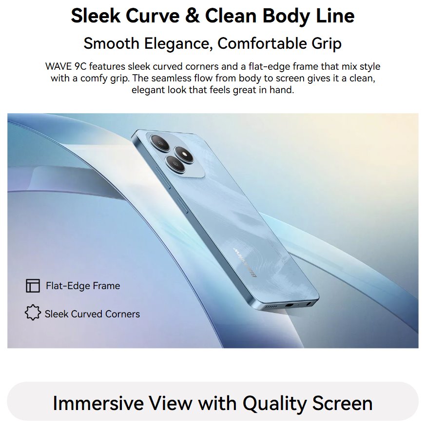 BLACKVIEW WAVE 9C LTE 6.56" RIPPLE BLUE,HD IPS 720x1612,4+64GB, T603 Octa Core 1.6GHz,8MP/13MP,5000mAh,Android 15