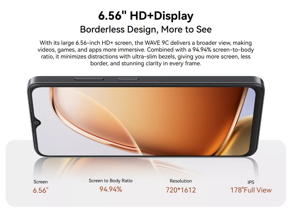 BLACKVIEW WAVE 9C LTE 6.56" SHADOW BLACK,HD IPS 720x1612,4+64GB, T603 Octa Core 1.6GHz,8MP/13MP,5000mAh,Android 15