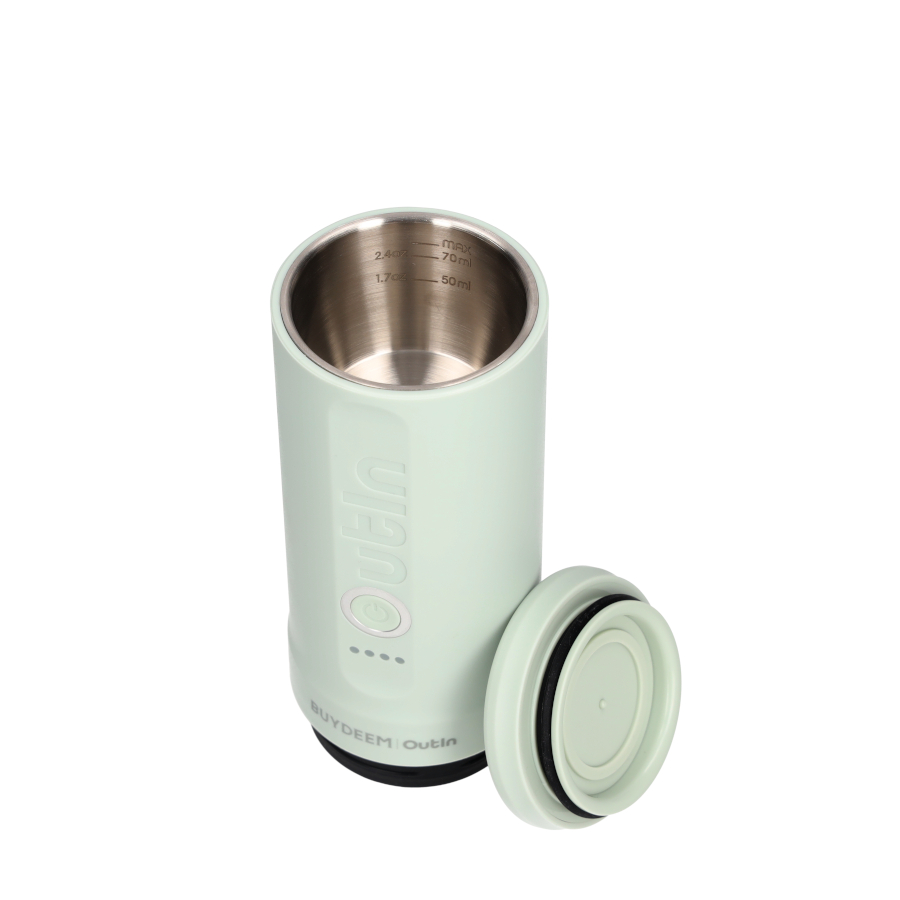 BUYDEEM Přenosné espresso Outin Nano - jemně zelená, 80 ml, 20 bar, 92°C ohřátí vody, mletá káva nebo kapsle