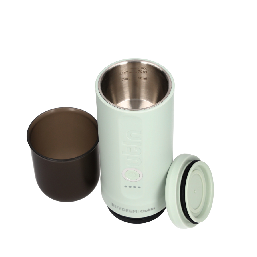 BUYDEEM Přenosné espresso Outin Nano - jemně zelená, 80 ml, 20 bar, 92°C ohřátí vody, mletá káva nebo kapsle