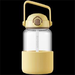 BUYDEEM skleněná láhev DG710-MY - žlutá, s brčkem, borosilikátové sklo