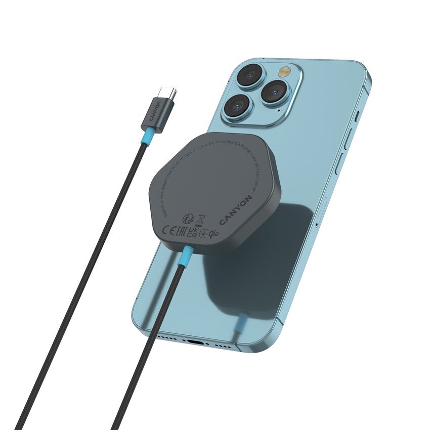 CANYON bezdrátová magnetická nabíjecka HEXAGON 110, 15W, Qi2 Dark Grey