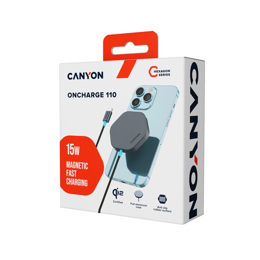 CANYON bezdrátová magnetická nabíjecka HEXAGON 110, 15W, Qi2 Dark Grey