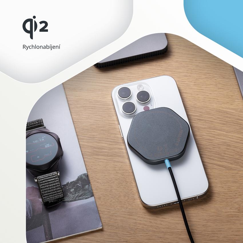 CANYON bezdrátová magnetická nabíjecka HEXAGON 110, 15W, Qi2 Dark Grey