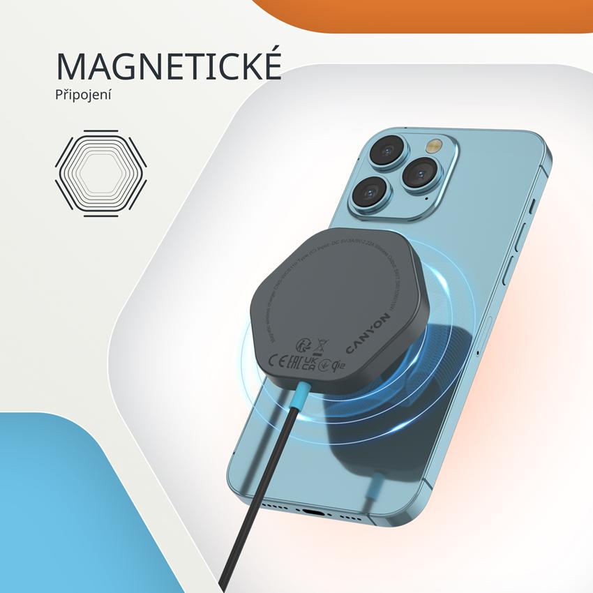 CANYON bezdrátová magnetická nabíjecka HEXAGON 110, 15W, Qi2 Dark Grey