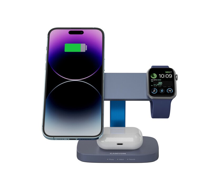 CANYON Bezdrátová nabíječka HEXAGON WCS-310 3in1 DarkGrey/Blue