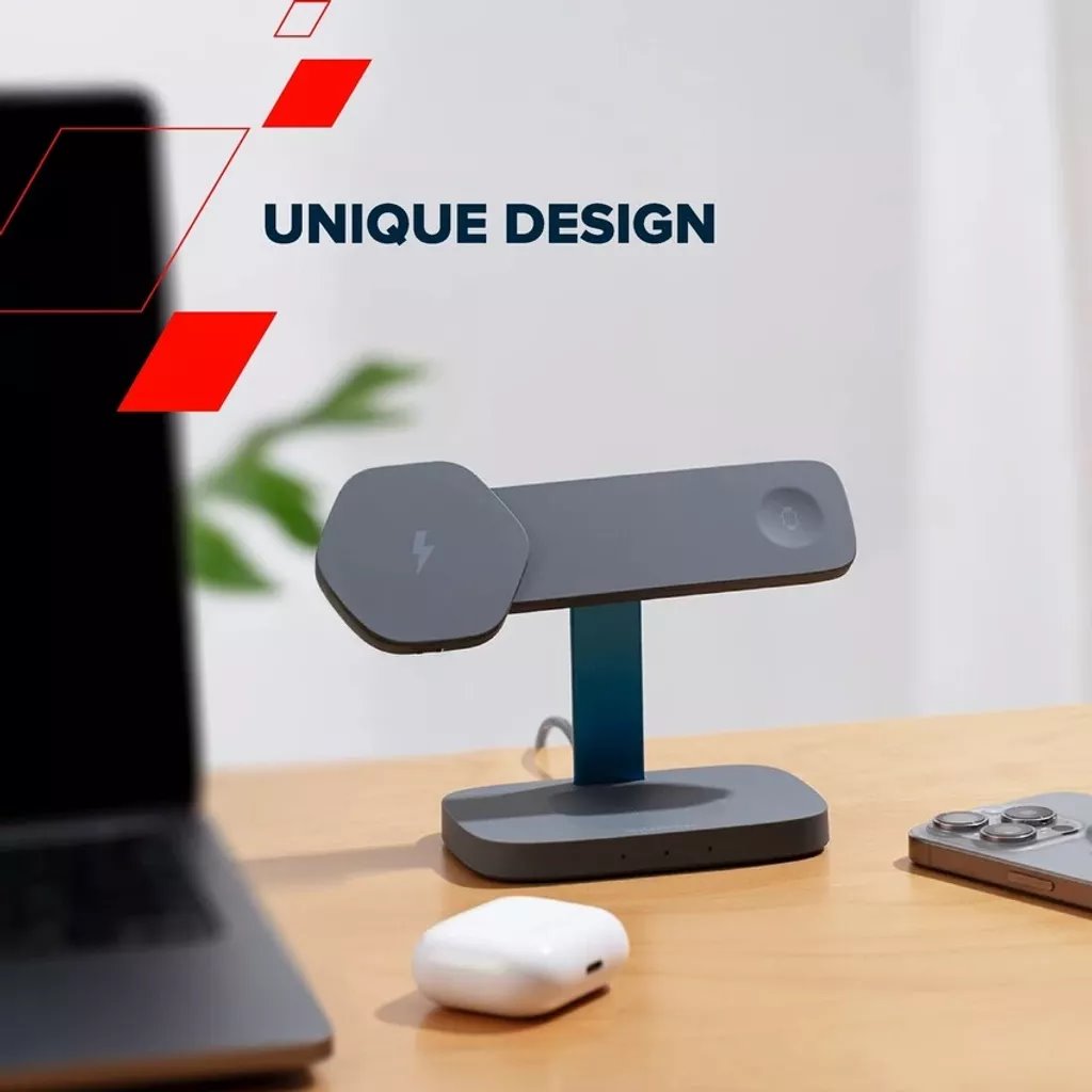 CANYON Bezdrátová nabíječka HEXAGON WCS-310 3in1 DarkGrey/Blue