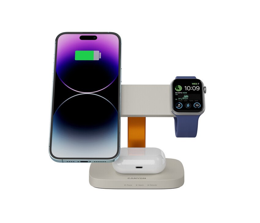 CANYON Bezdrátová nabíječka HEXAGON WCS-310 3in1 Grey/Orange