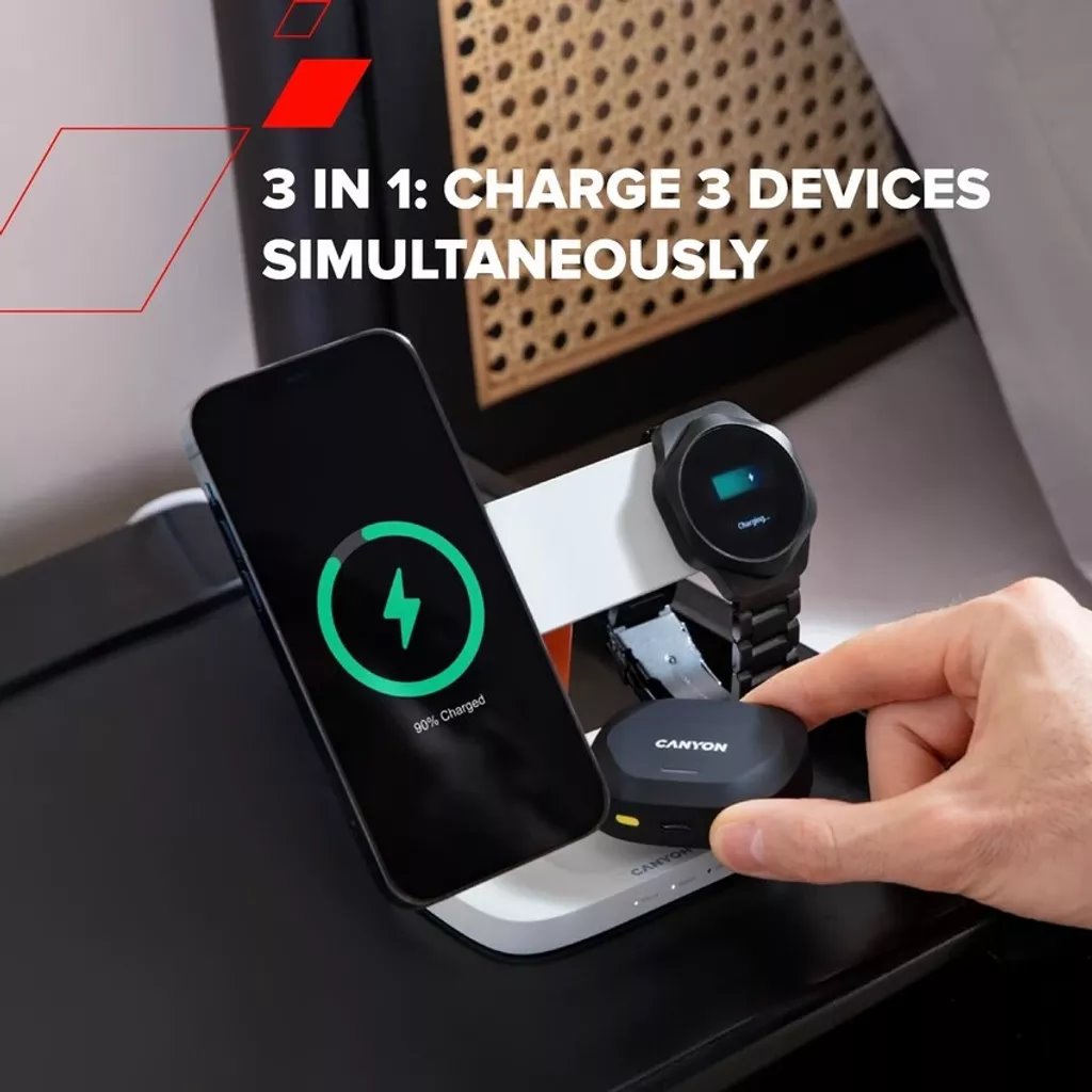 CANYON Bezdrátová nabíječka HEXAGON WCS-310 3in1 Grey/Orange