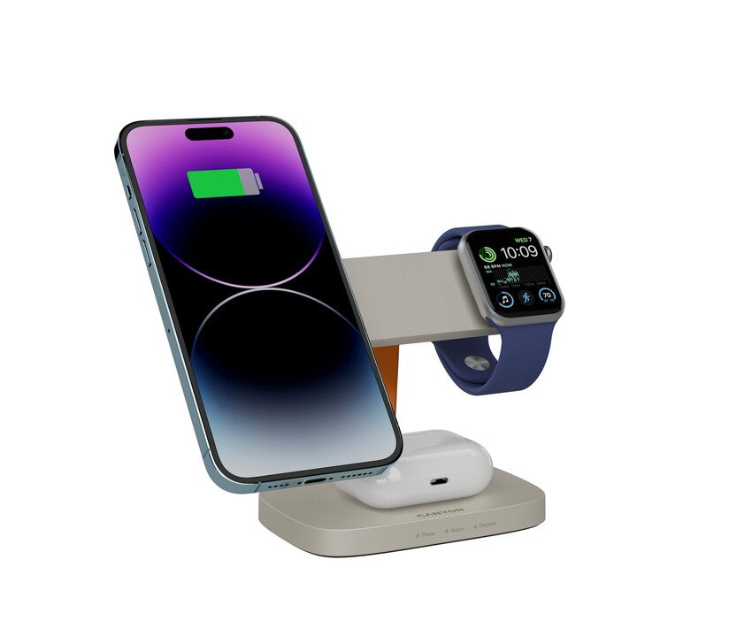 CANYON Bezdrátová nabíječka HEXAGON WCS-310 3in1 Grey/Orange