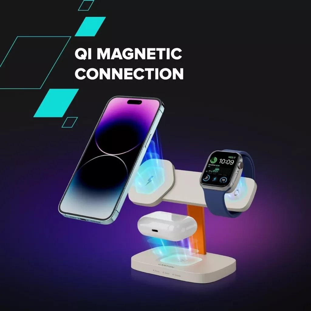 CANYON Bezdrátová nabíječka HEXAGON WCS-310 3in1 Grey/Orange