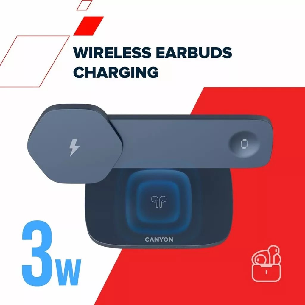 CANYON Bezdrátová nabíječka HEXAGON WCS-310 3in1 Grey/Orange