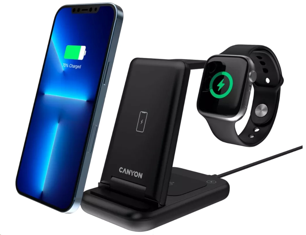 Canyon Bezdrátová nabíječka WS-304 BL, QC18W, 3v1