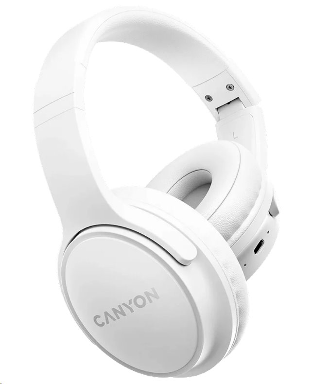 CANYON bezdrátová sluchátka OnRiff 4, BT 5.3, USB-C, baterie 500 mAh, mic., 40mm měniče, bílé