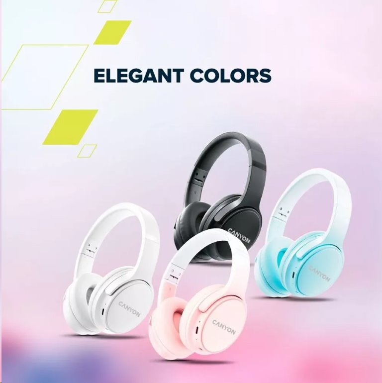 CANYON bezdrátová sluchátka OnRiff 4, BT 5.3, USB-C, baterie 500 mAh, mic., 40mm měniče, bílé