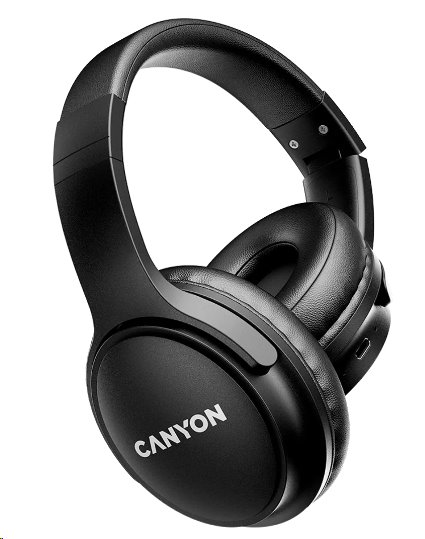 CANYON bezdrátová sluchátka OnRiff 4, BT 5.3, USB-C, baterie 500 mAh, mic., 40mm měniče, černé