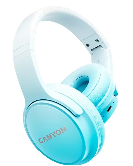 CANYON bezdrátová sluchátka OnRiff 4, BT 5.3, USB-C, baterie 500 mAh, mic., 40mm měniče, modré