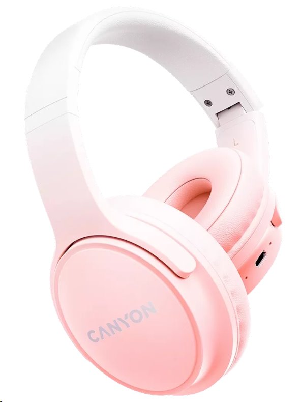 CANYON bezdrátová sluchátka OnRiff 4, BT 5.3, USB-C, baterie 500 mAh, mic., 40mm měniče, růžové