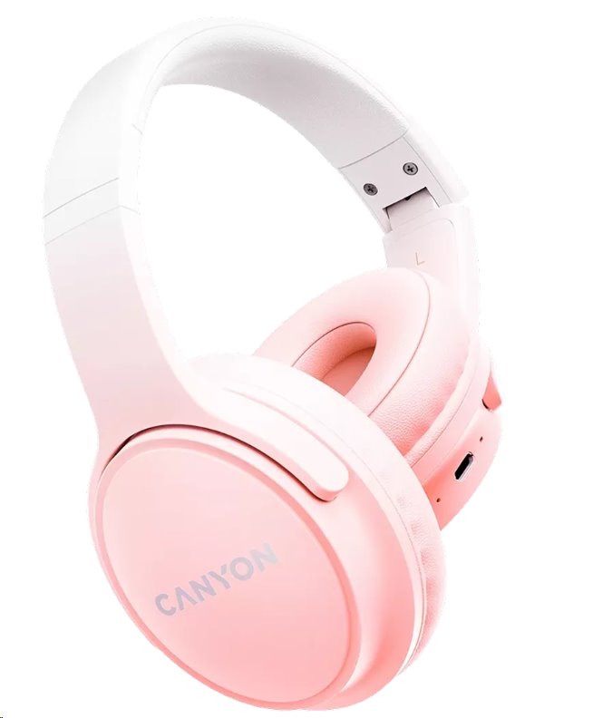 CANYON bezdrátová sluchátka OnRiff 4, BT 5.3, USB-C, baterie 500 mAh, mic., 40mm měniče, růžové