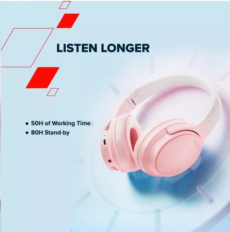 CANYON bezdrátová sluchátka OnRiff 4, BT 5.3, USB-C, baterie 500 mAh, mic., 40mm měniče, růžové