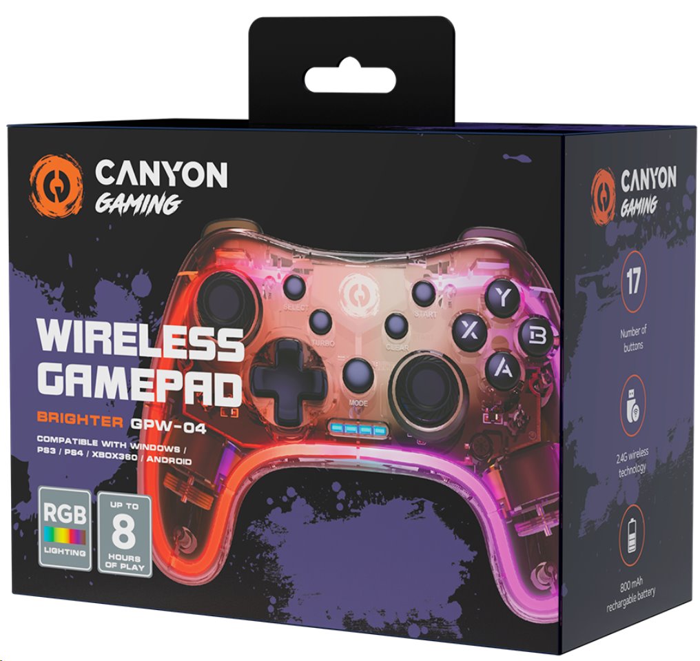 CANYON Bezdrátový gamepad GPW-04 RGB 5v1 (PS3, PS4, XBOX, Android TV, PC)