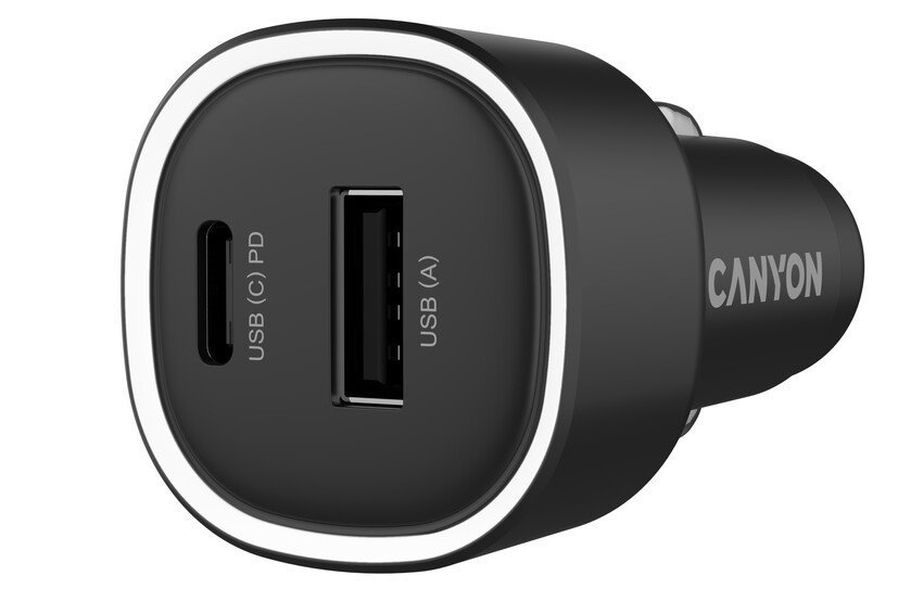 CANYON car charger OnDrive 48 PD 48W USB-A+USB-C Black