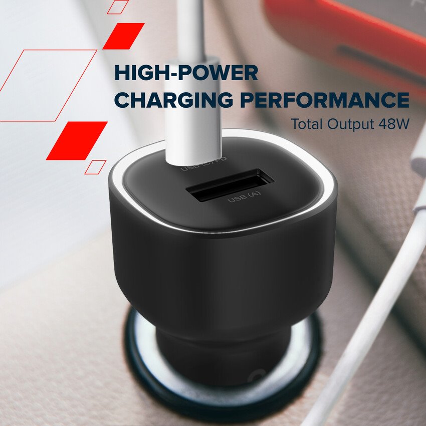 CANYON car charger OnDrive 48 PD 48W USB-A+USB-C Black