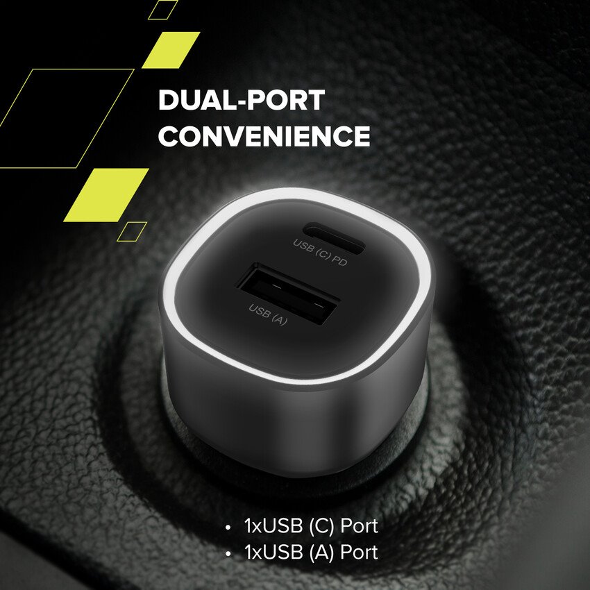 CANYON car charger OnDrive 48 PD 48W USB-A+USB-C Black