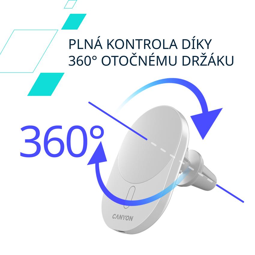 CANYON car charger OnGrip 105 15W Qi2 Wireless White