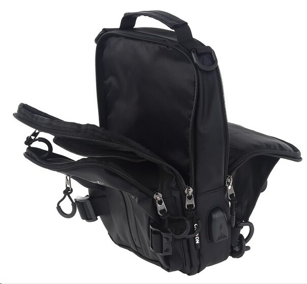 CANYON CB-1 batoh, 29 x 16 x 9cm, 3.5L, USB-A port, 3+3 kapsy, 2 interní přepážky, dešti odolný, černý