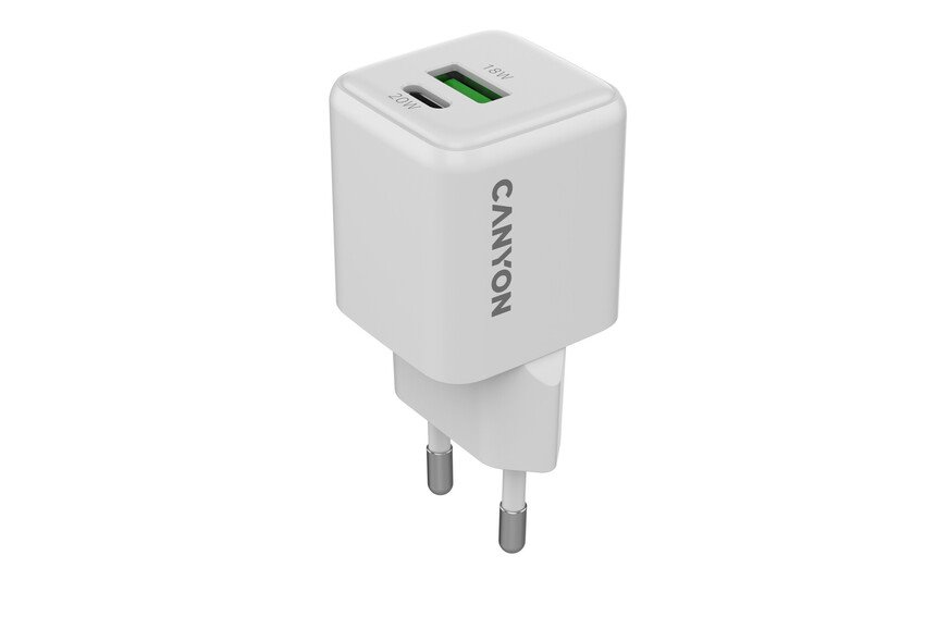 CANYON charger CU20AC GaN 20W 1xPD 1xQC EU White