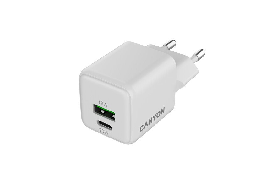 CANYON charger CU20AC GaN 20W 1xPD 1xQC EU White