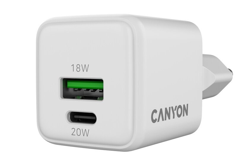 CANYON charger CU20AC GaN 20W 1xPD 1xQC EU White