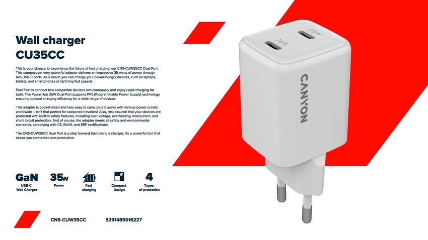 CANYON charger CU35CC GaN 35W 2xPD EU White
