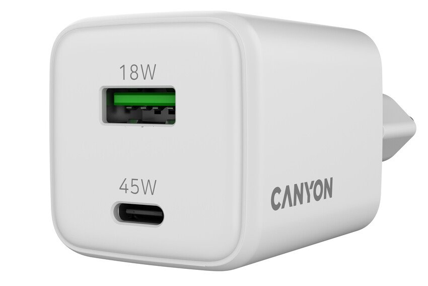 CANYON charger CU45AC GaN 45W 1xPD 1xQC EU White