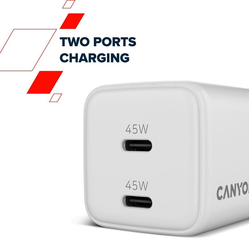 CANYON charger CU45AC GaN 45W 2xPD EU White