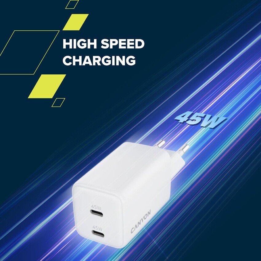 CANYON charger CU45AC GaN 45W 2xPD EU White