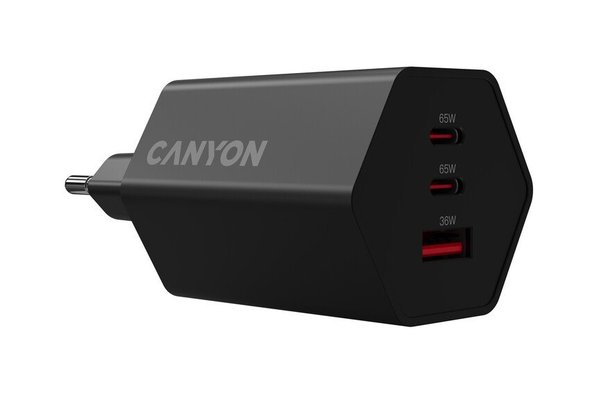 CANYON charger HEXAGON 65 GaN 65W 2xPD 1xQC EU Black