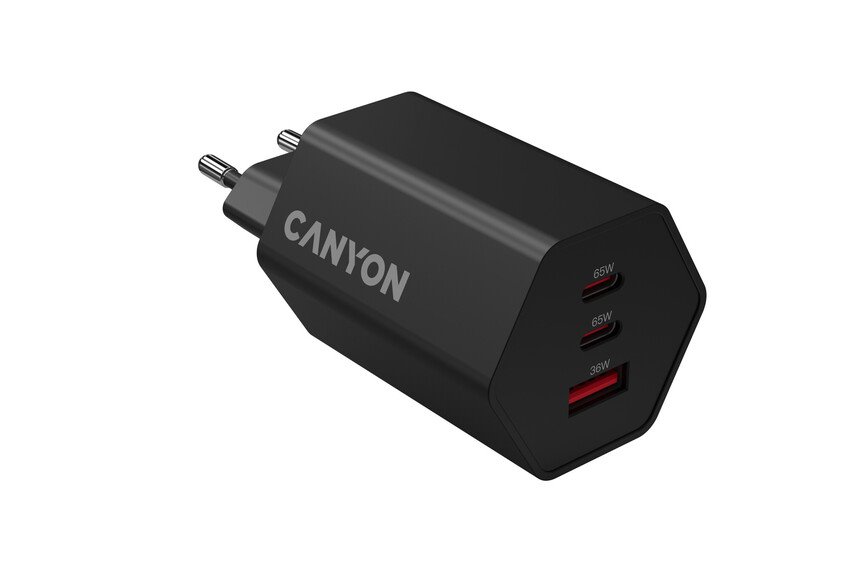 CANYON charger HEXAGON 65 GaN 65W 2xPD 1xQC EU Black