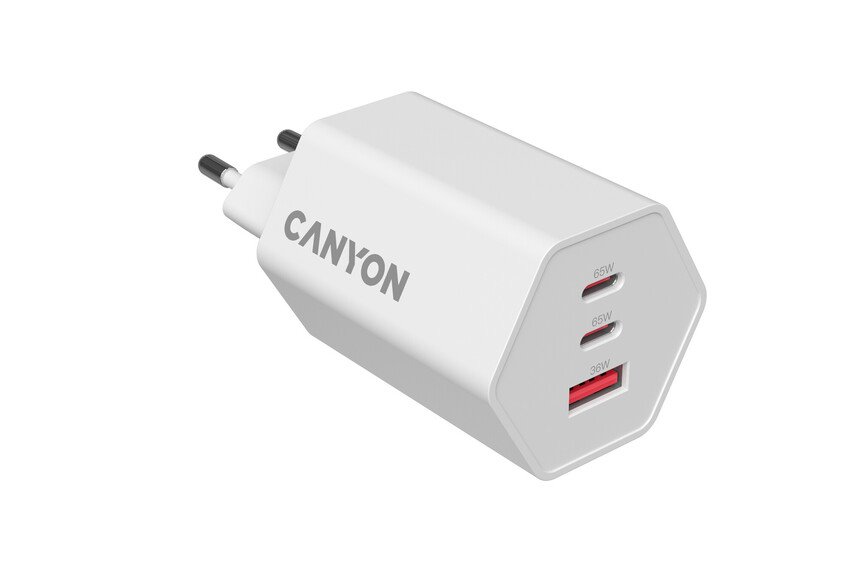 CANYON charger HEXAGON 65 GaN 65W 2xPD 1xQC EU White