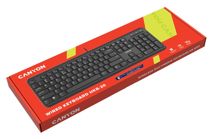 CANYON drátová klávesnice HKB-20, 105 kláves,tichá a tenká,velvet serie, CZ/SK layout, černá