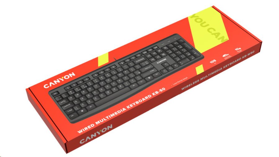 CANYON klasická USB klávesnice, omývatelná, černá