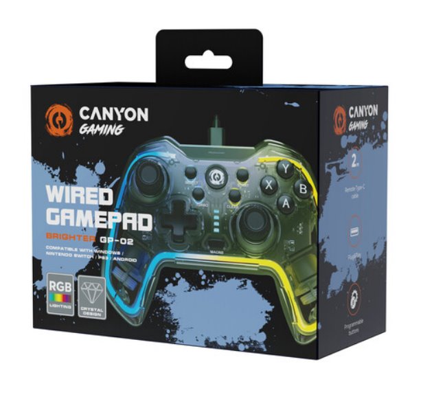 CANYON Drátový gamepad GP-2 RGB 4v1 (Nintendo Switch, Android TV, PC, PS3)