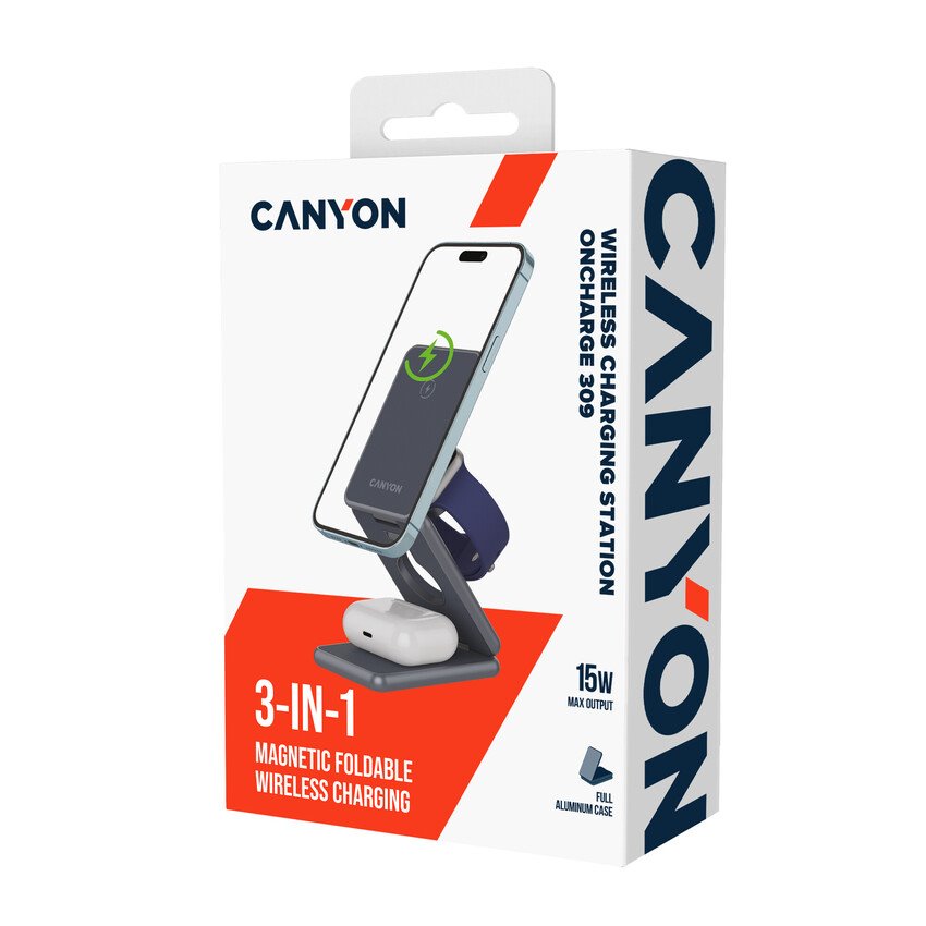 Canyon Foldable wireless charger OnCharge 309 15W 3in1 Meta