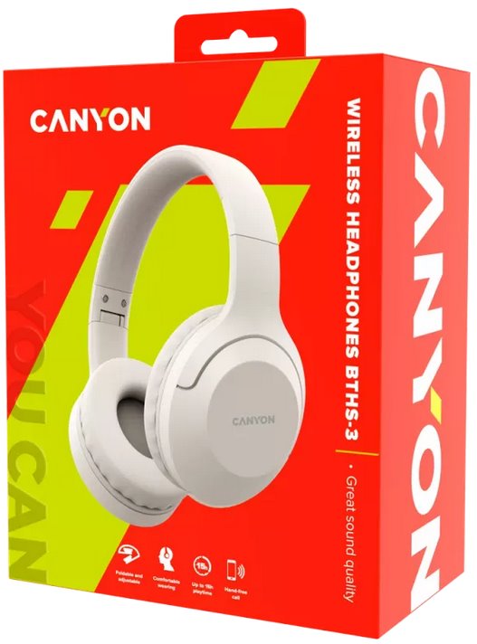 CANYON headset BTHS-3, USB-C, BT V5.1 JL6956, baterie 300mAh až 15h, 20Hz-20KHz, béžová (slonová kost)