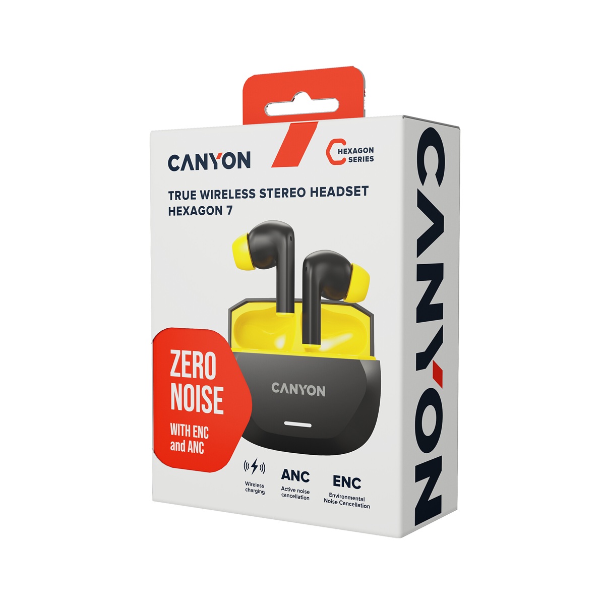 CANYON headset HEXAGON 7 TWS ANC+ENC Wireless Charge Black Yellow