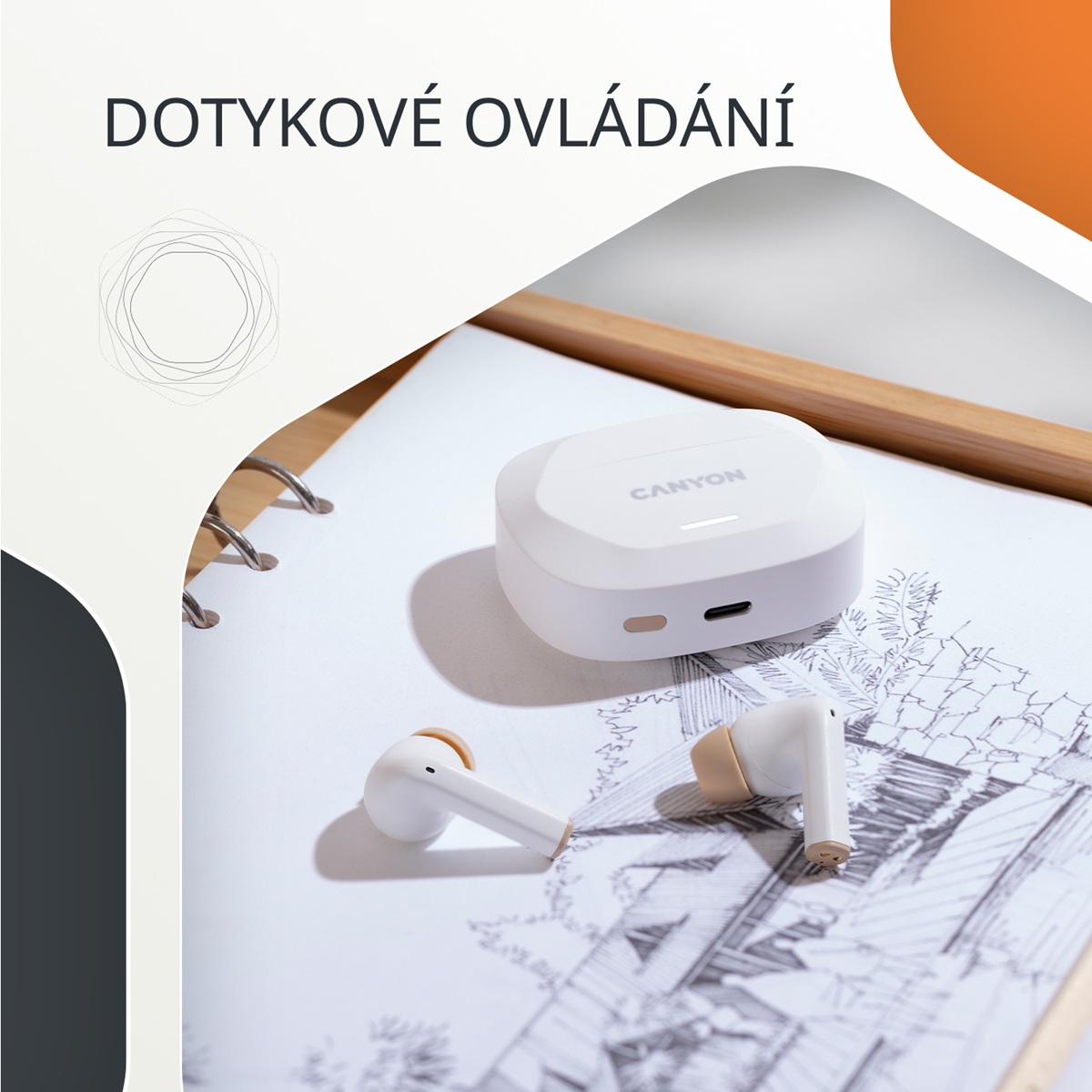 CANYON headset HEXAGON 7 TWS ANC+ENC Wireless Charge Black Yellow