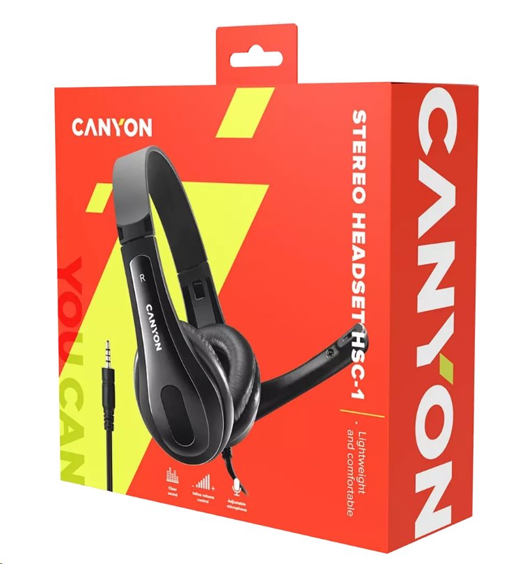 CANYON headset HSC-1, lehký, 3,5 mm jack TRRS, černá